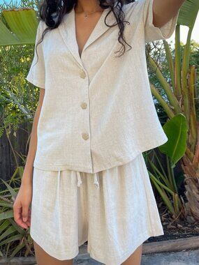 Lisa Says Gah Andie Linen Set TOP & SHORTS ~EUC~